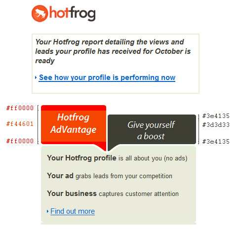 Hotfrog email colour mismatch